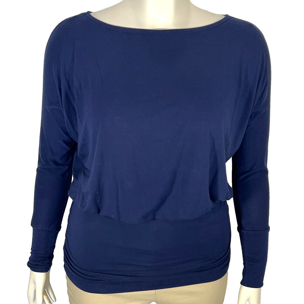 Boston Proper Blouse Knit Top Womens XS Fits to L Long Sleeve Dolman Boat Neck
